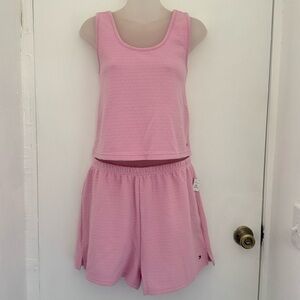 Tommy Hilfiger Pink Pajama Set woman's large waffle stretchy comfy sleepwear